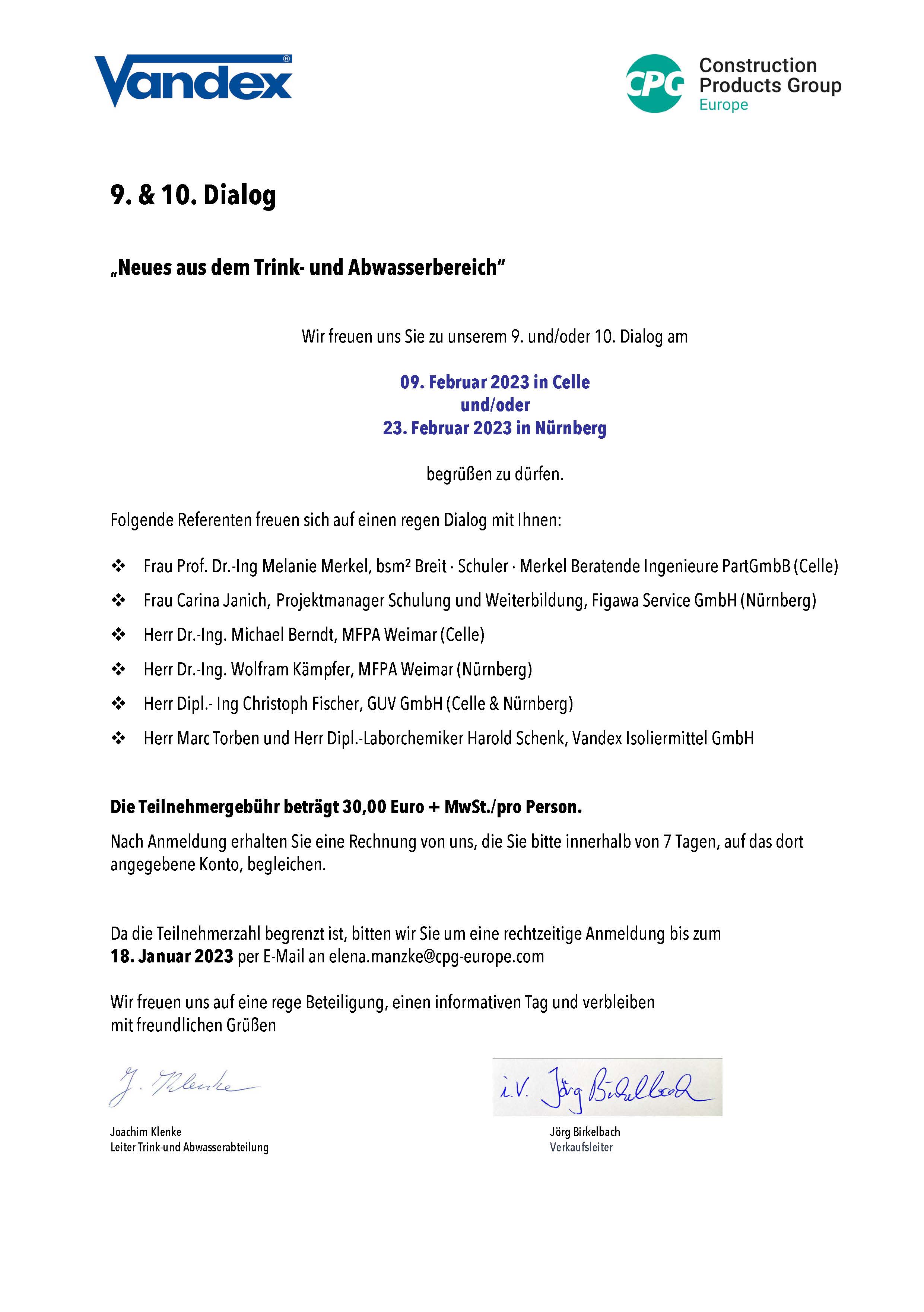 Einladung zum 9. und 10. Vandex Dialog
